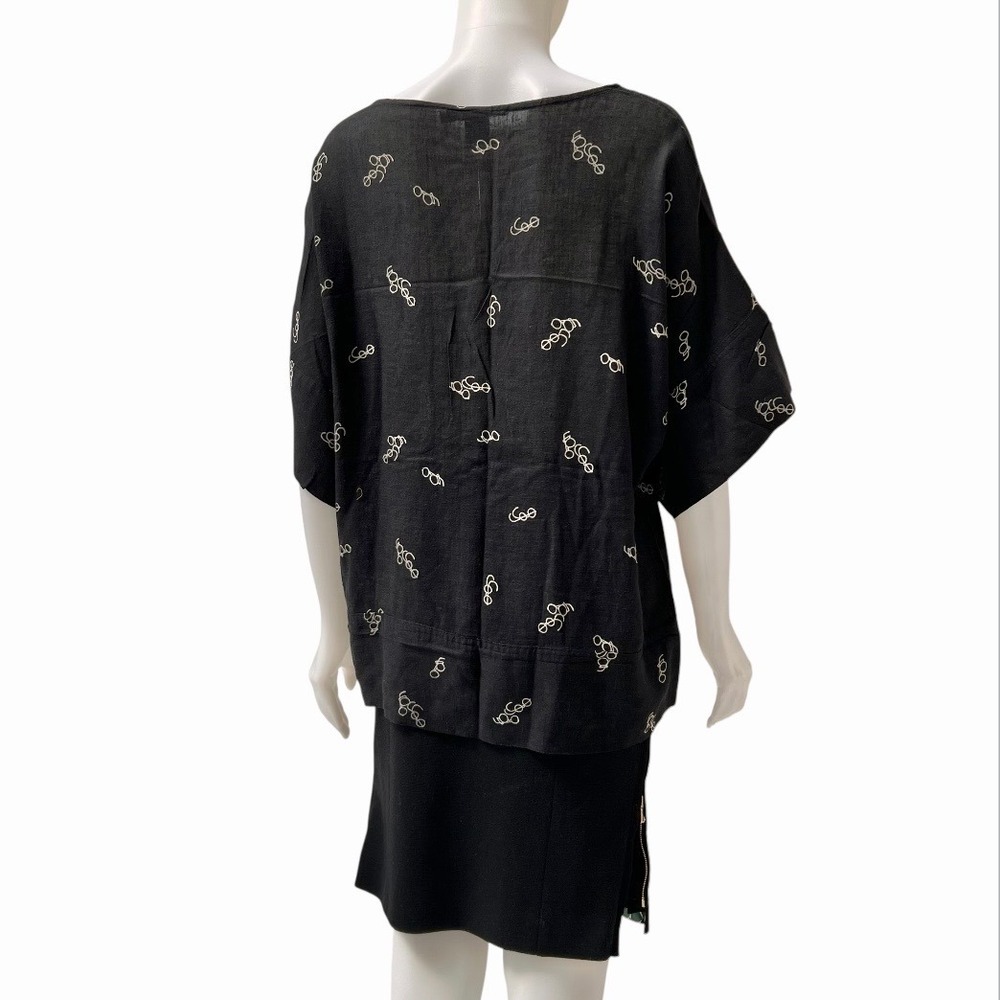 Vtg 80s Dianne B Made in Japan Retro Glasses Print Boxy Top Black M Office Siren - Picture 5 of 14